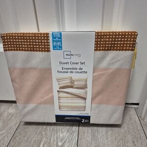 Mainstays 2pc Twin/Twin Extra Long Striped Duvet Cover Set in Pink,White & Brown